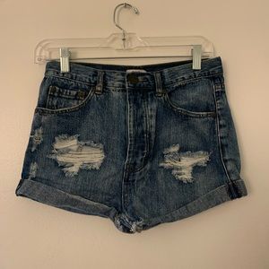 Tobi high rise distressed denim shorts